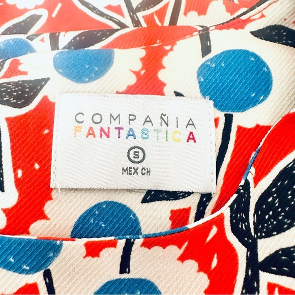 Compañia Fantastica Shift Dress 60’s Vibe Red Floral Long Sleeve Short Small - Picture 7 of 10